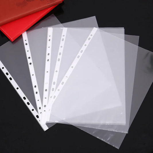 100pcs 11holes Transparent Plastic Punched File Folders for A4