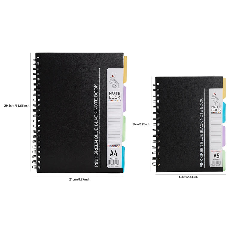 96-Sheet Spiral Notebook with 4 Divider Pages A4/A5 Sizes Lined Pages