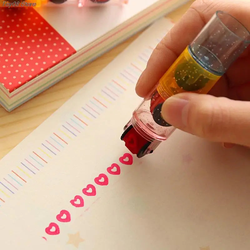 3pcs/set Mini Ink Stamp Roller Diary Seal Fun Kids Toy Ink Pad Cartoon