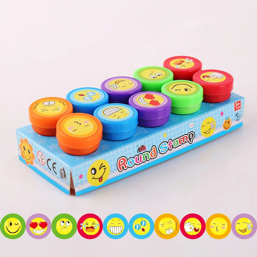 10pcs Stamps Cartoon Smiley Face Kids Self-ink Stamps Children Toy For